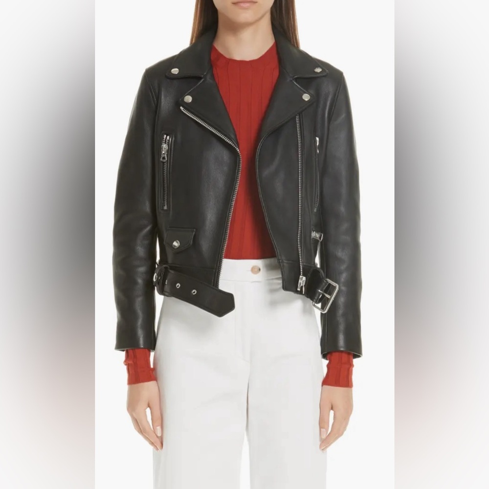ACNE Studios Mock Core Leather Moto Jacket in Black Women’s Size 2 New